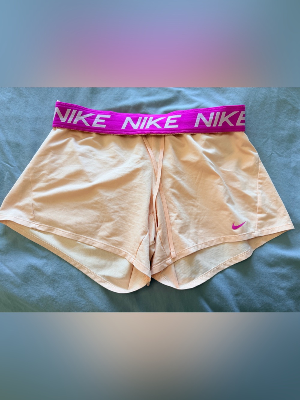 Nike Women’s Dri-Fit Peach Athletic Shorts with Pink Branded Waistband